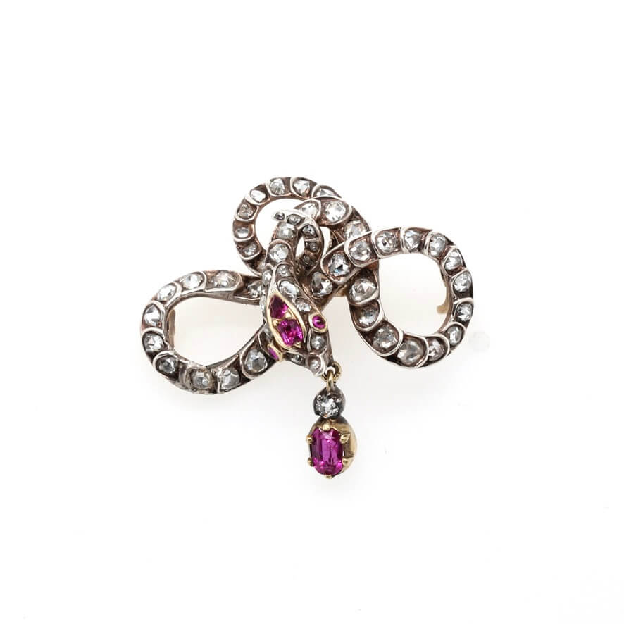 Victorian Ruby and Diamond Snake Brooch