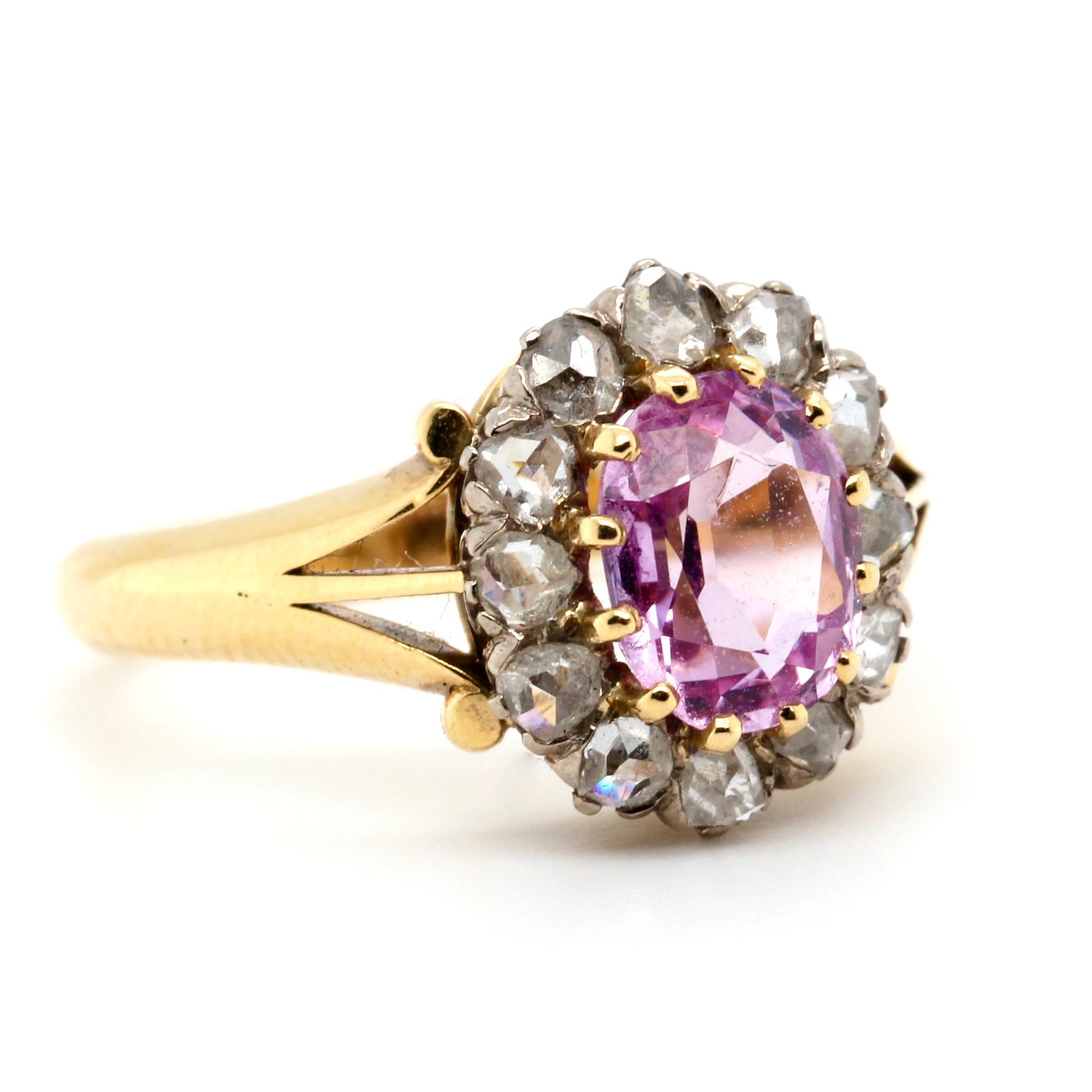 Victorian Pink Topaz and Diamond Cluster Ring