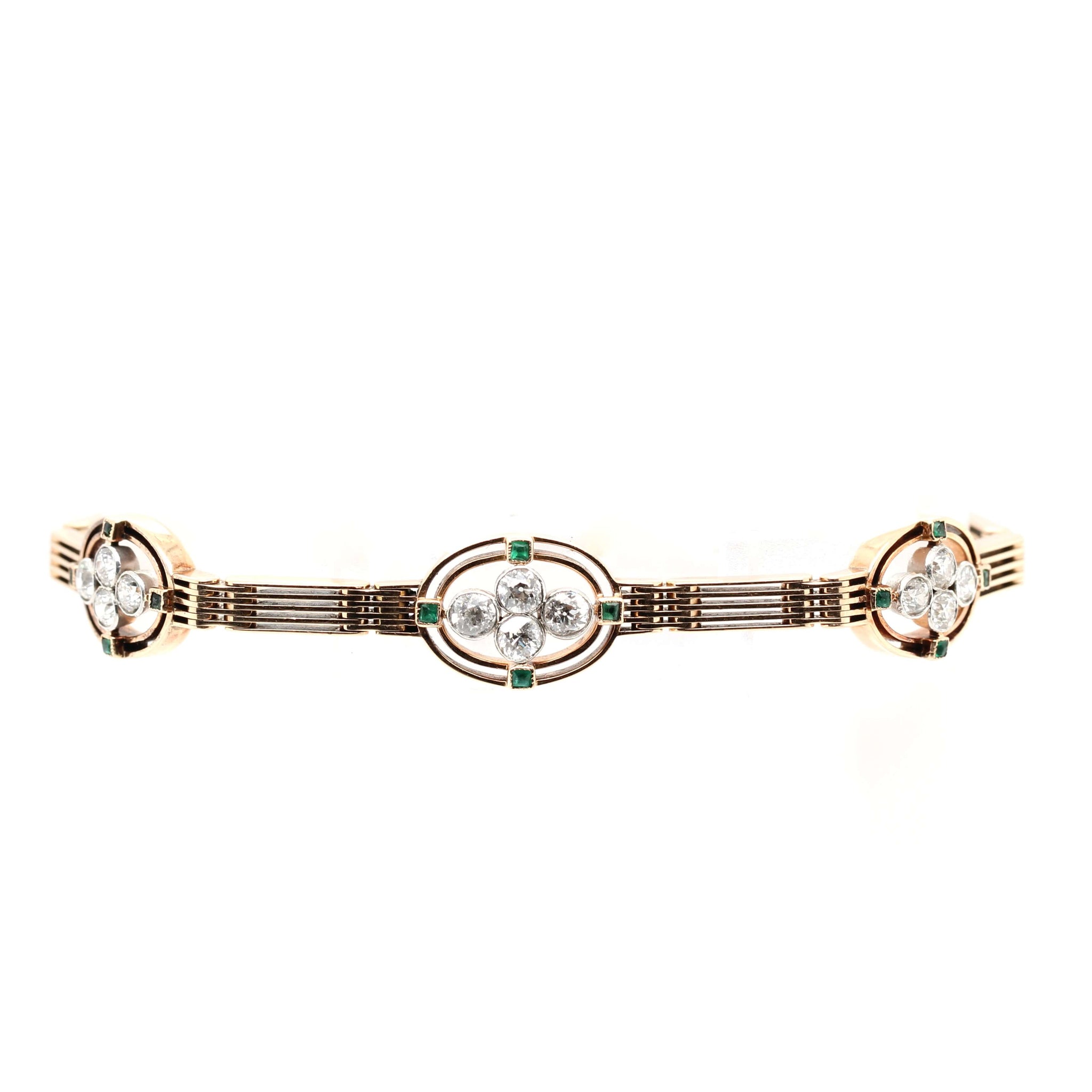 Edwardian Diamond and Emerald Gate Bracelet