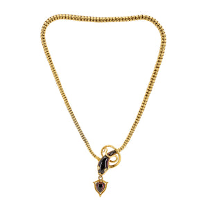 Victorian Cabochon Garnet Snake Necklace with Diamond Eyes
