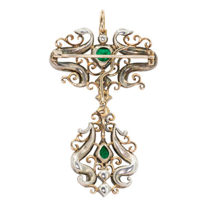 Emerald and Old Cut Diamond 18th Century Pendant/Brooch