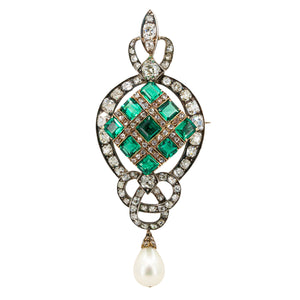 Victorian Emerald and Diamond Pendant / Brooch