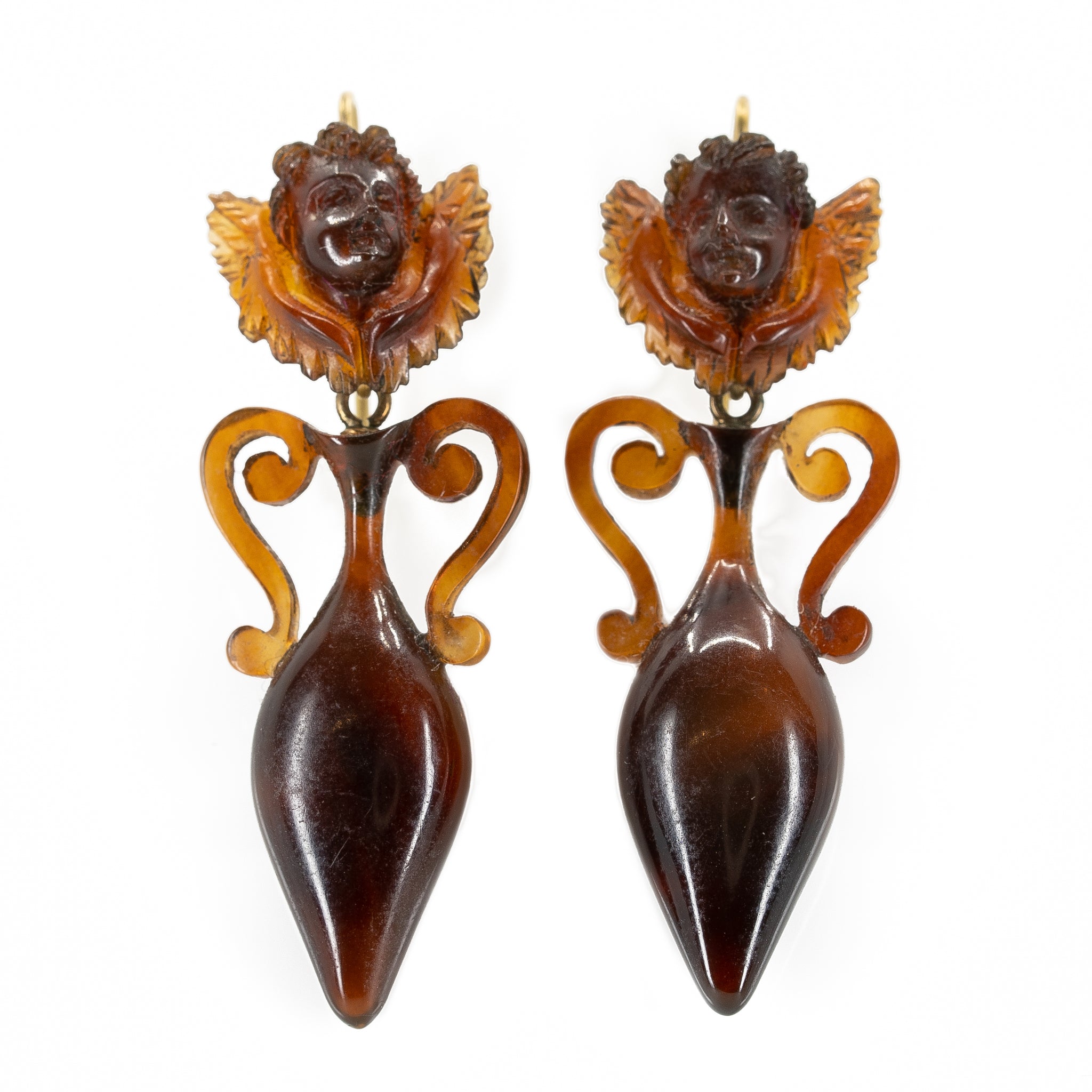 Victorian Tortoiseshell Cupid and Urn Earrings