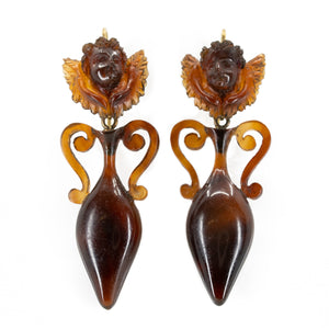 Victorian Tortoiseshell Cupid and Urn Earrings