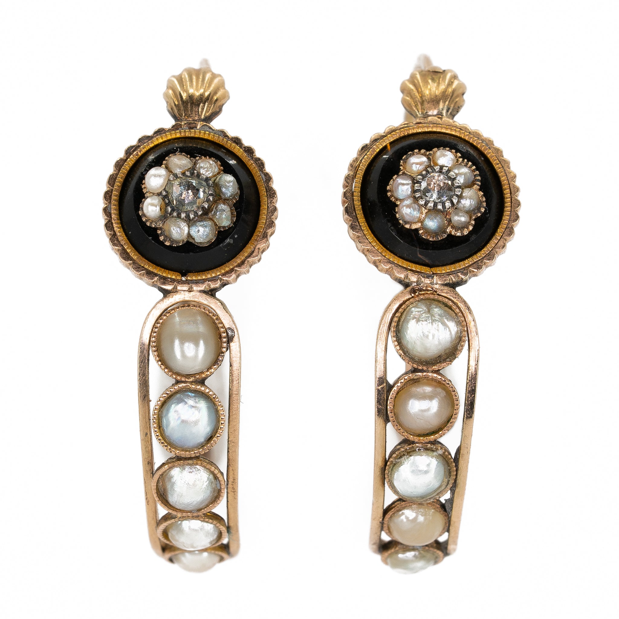 Victorian Pearl and Diamond Hoop Earrings