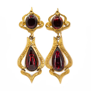 Victorian Cabochon Garnet Drop Earrings