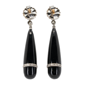 Victorian Onyx and Diamond Drop Earrings