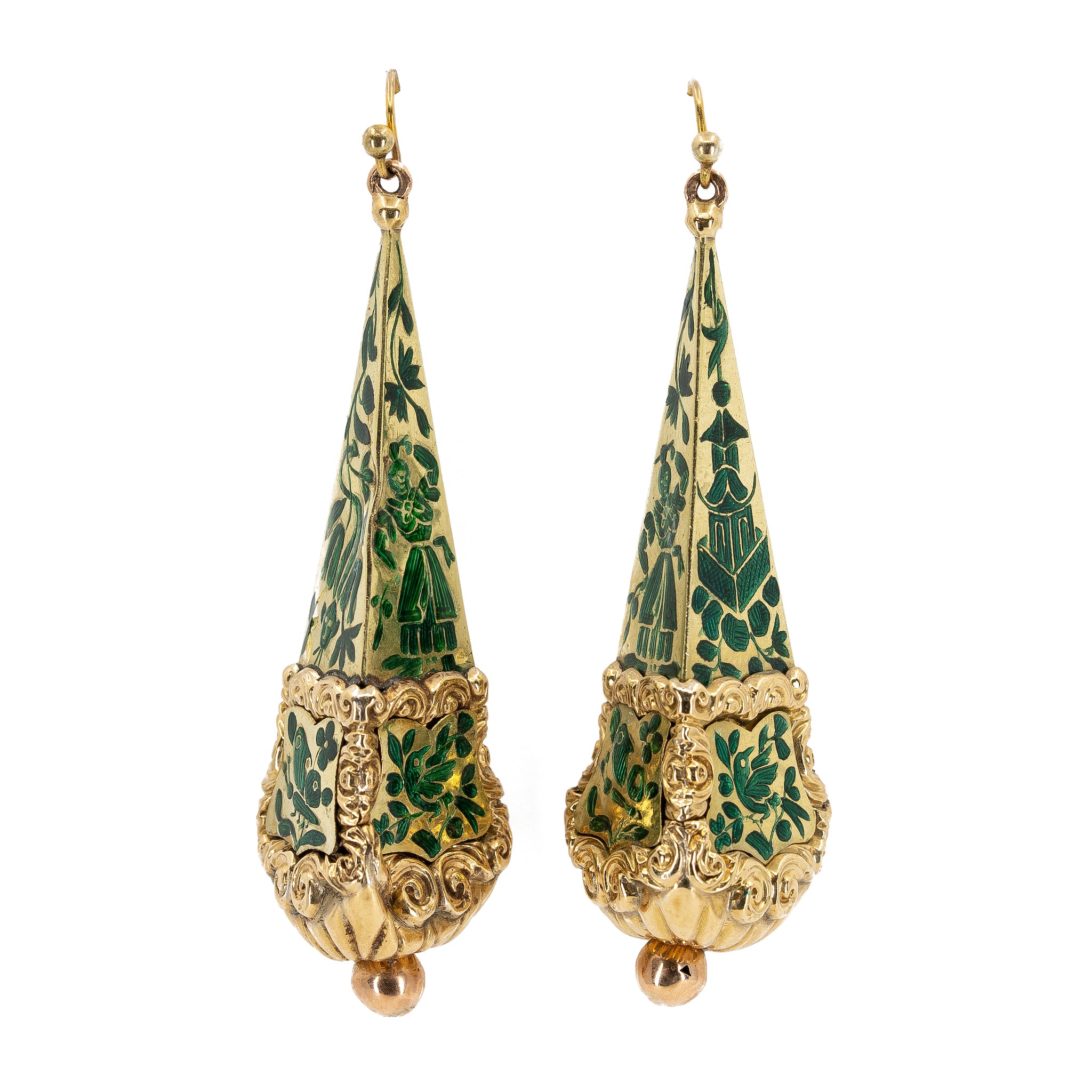 Victorian Green Enamel and Gold Earrings