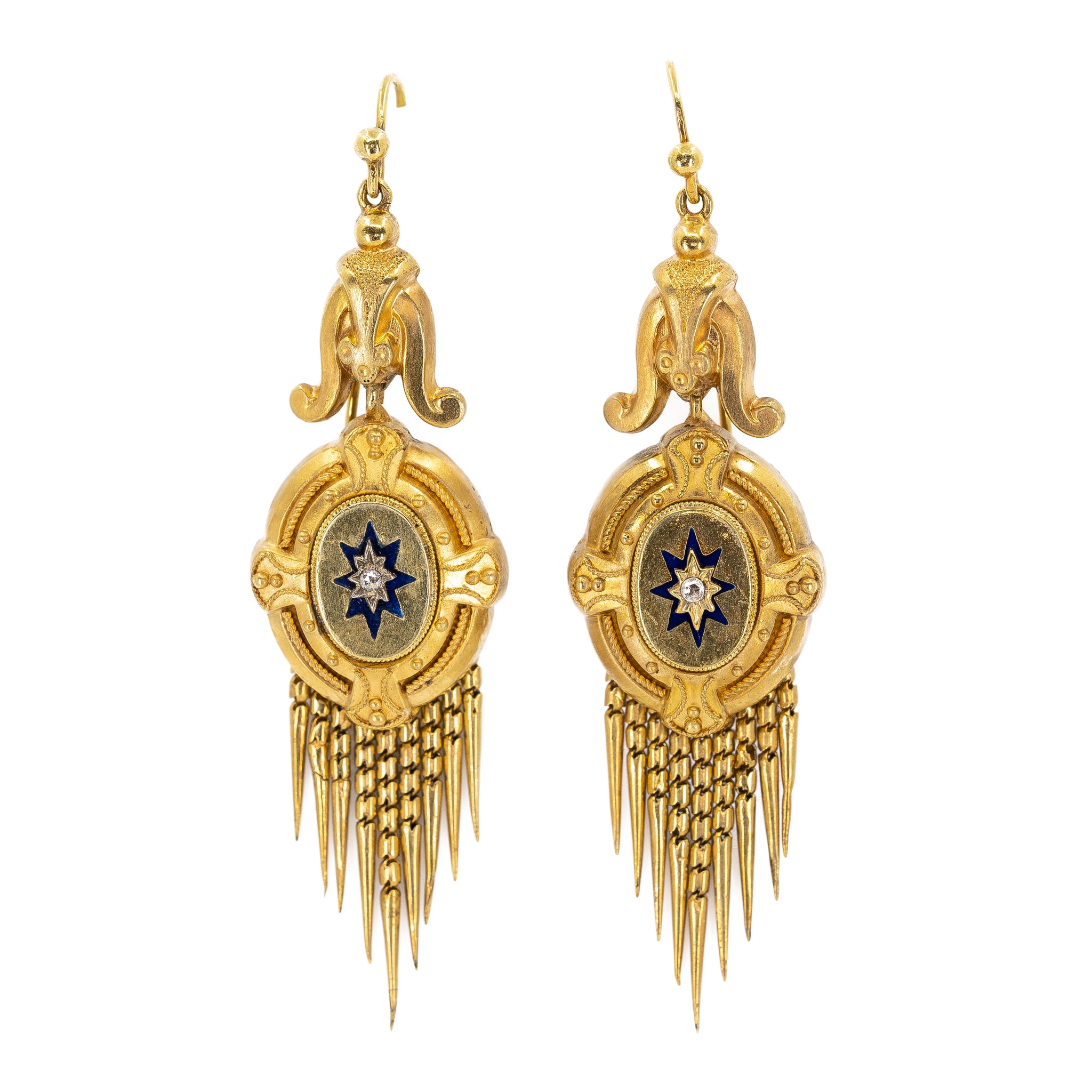 Victorian 18ct Gold Enamel Tassel Drop Earrings