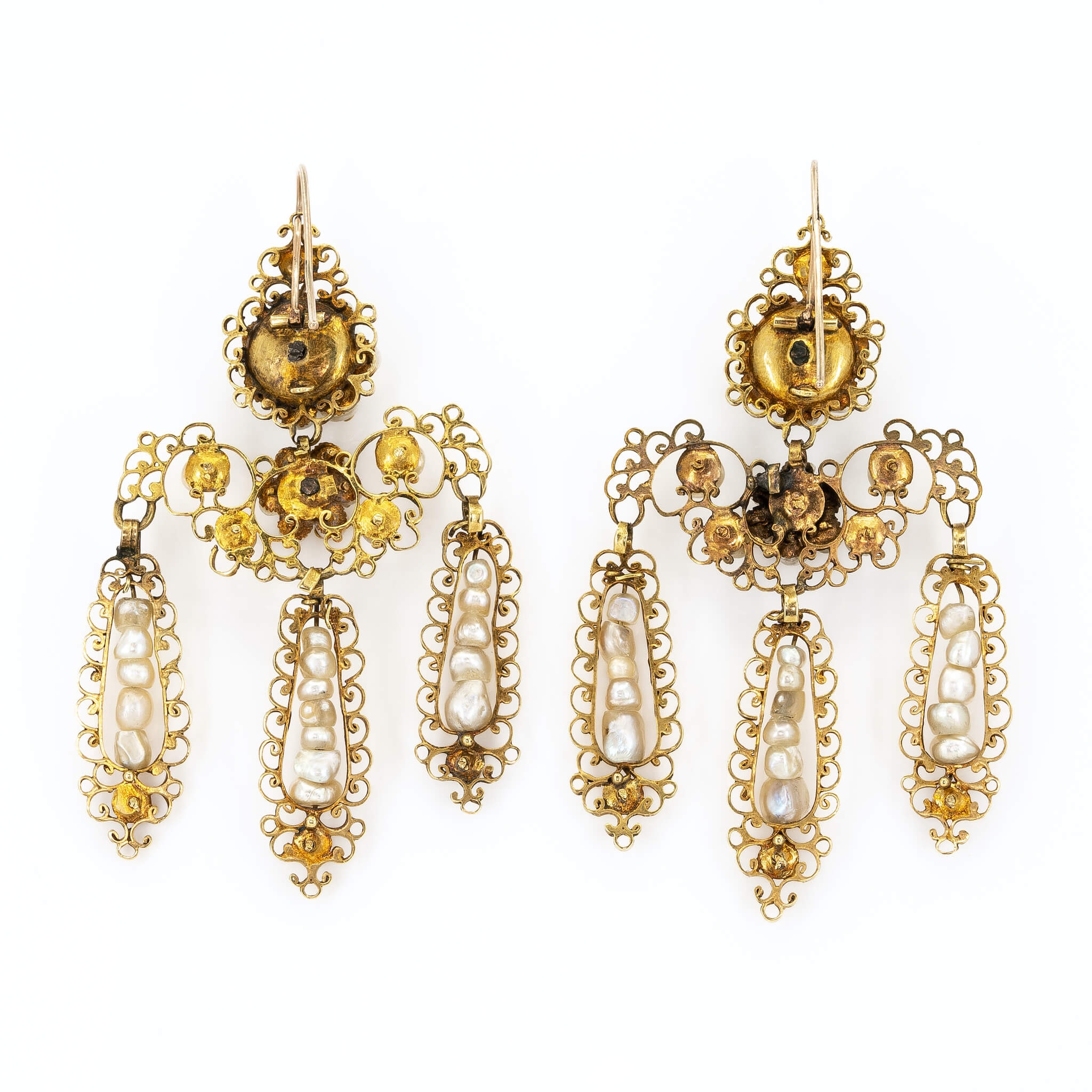 Neopolitan Girandole Diamond and Pearl Drop Earrings
