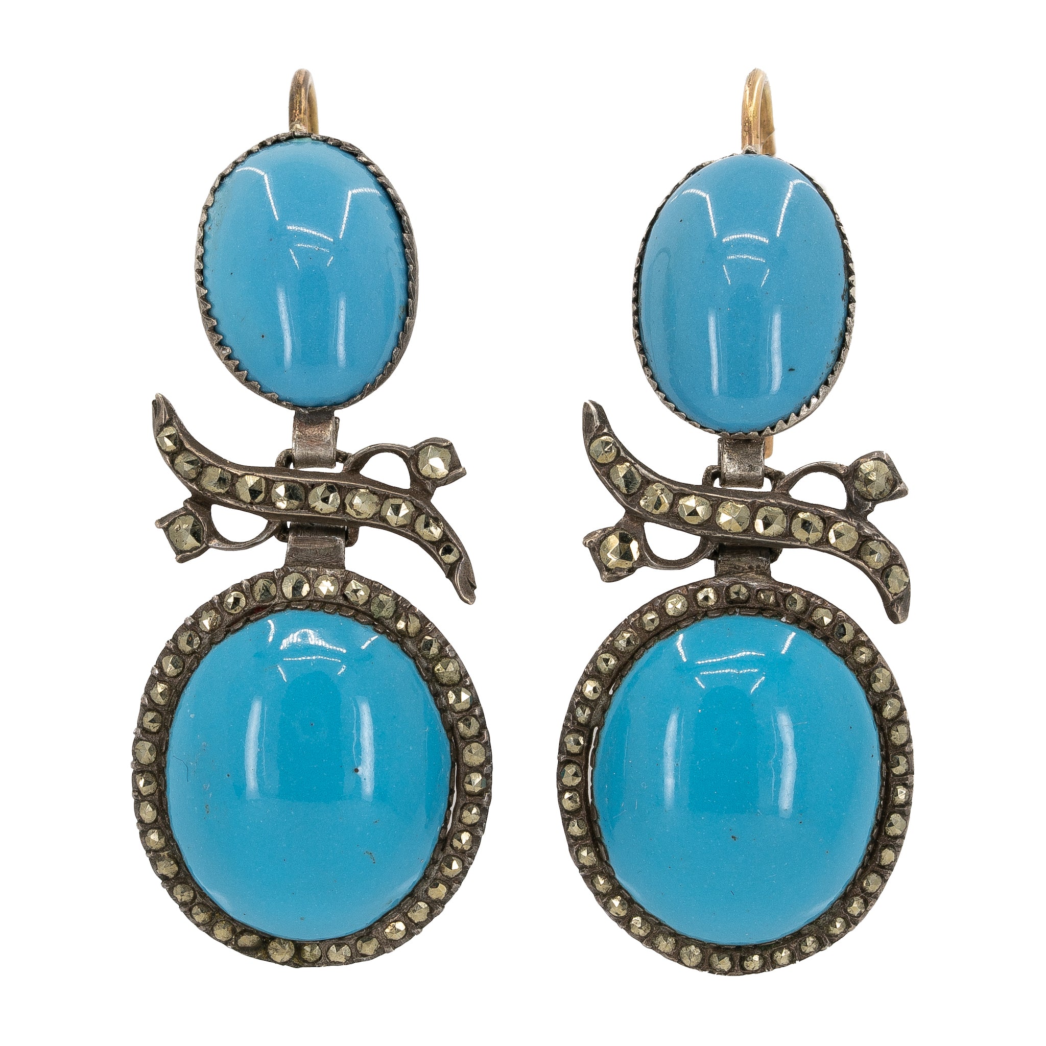 Victorian Pyrites Blue Glass Drop Earrings
