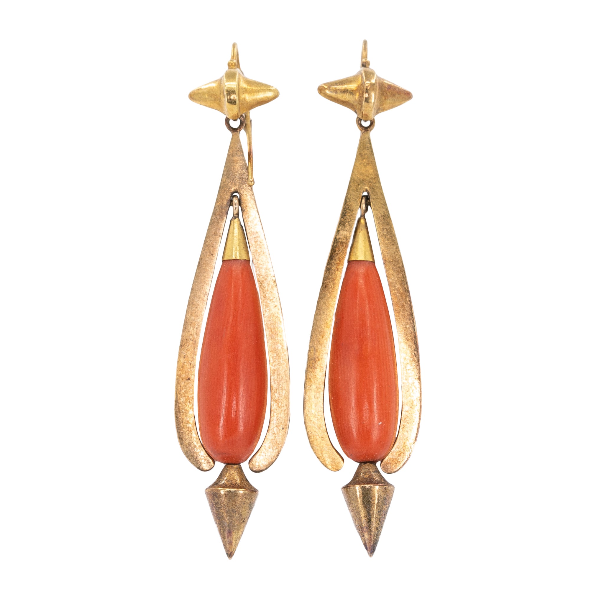 Victorian Coral Gold Drop Earrings