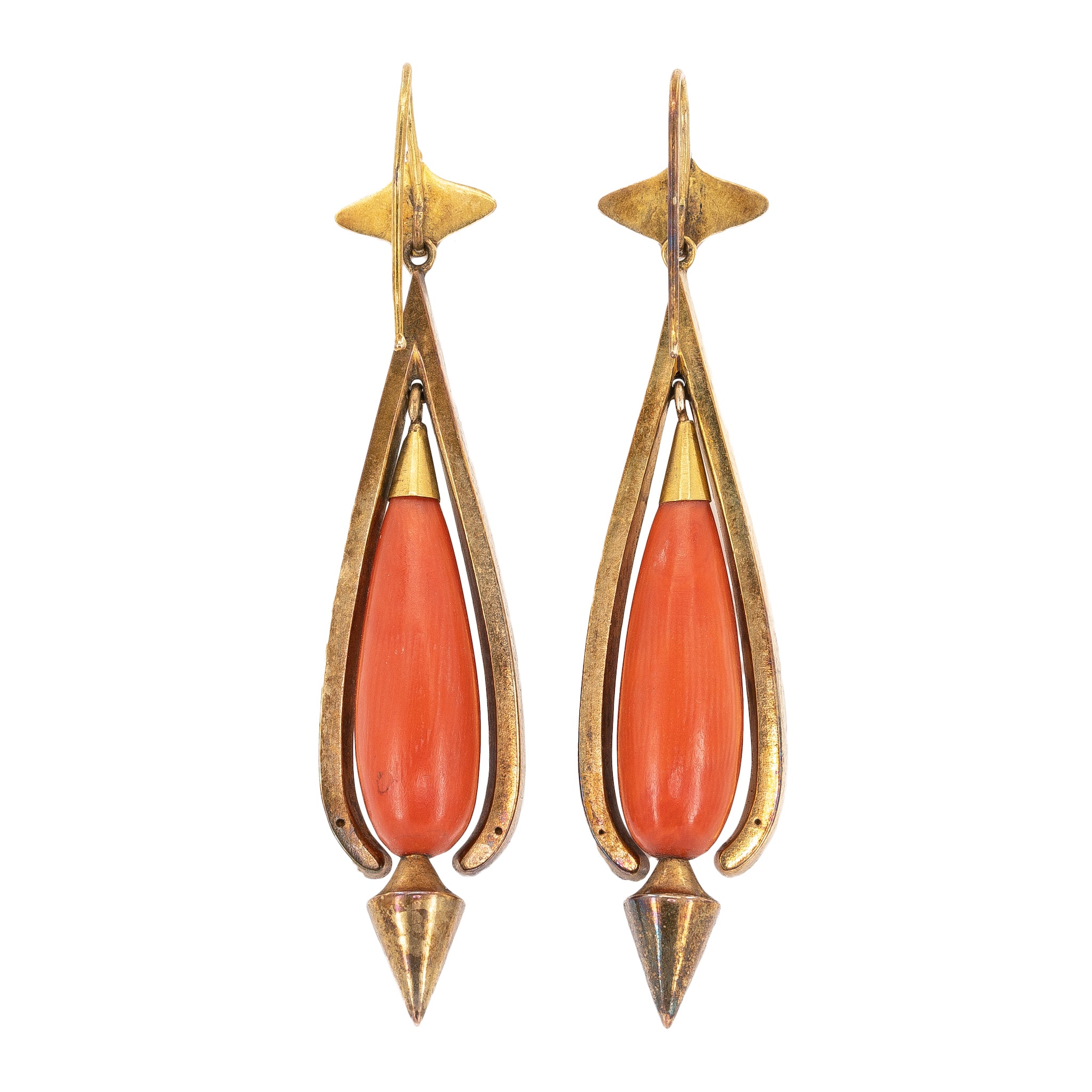 Victorian Coral Gold Drop Earrings