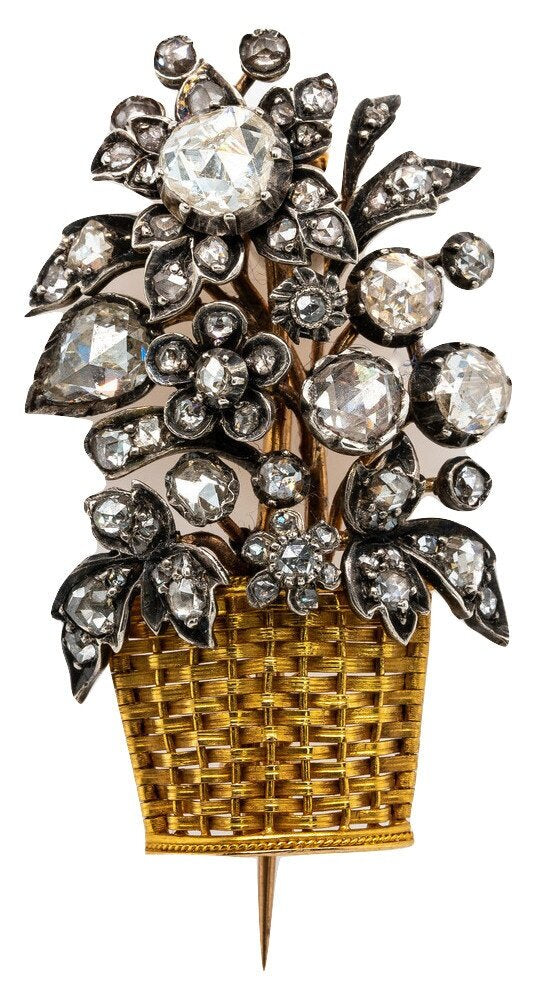 Victorian rose diamond basket brooch