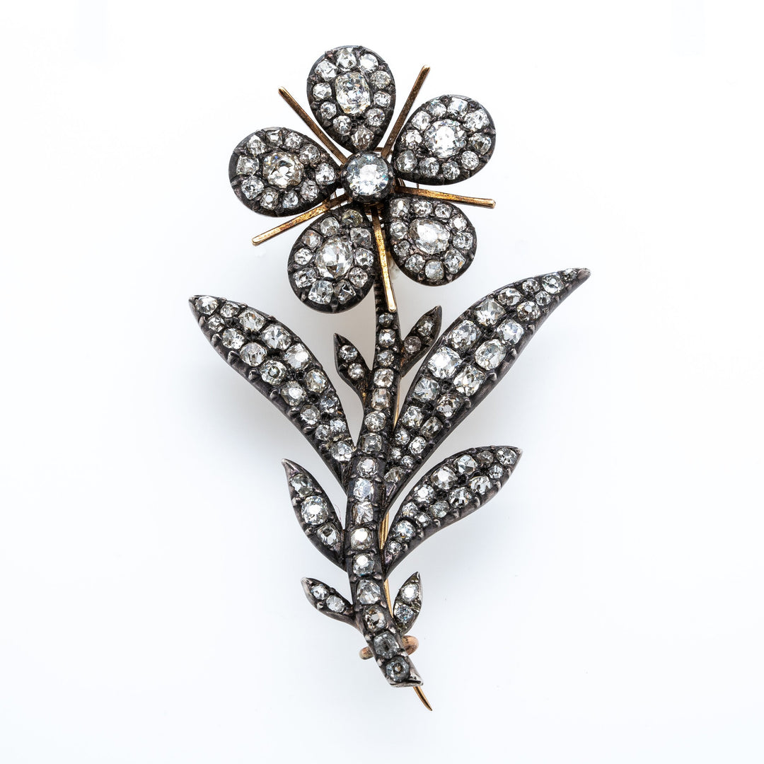 Georgian Old Mine Diamond Tremblant Flower Brooch