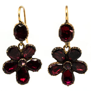 Georgian Garnet Flower Drop Earrings