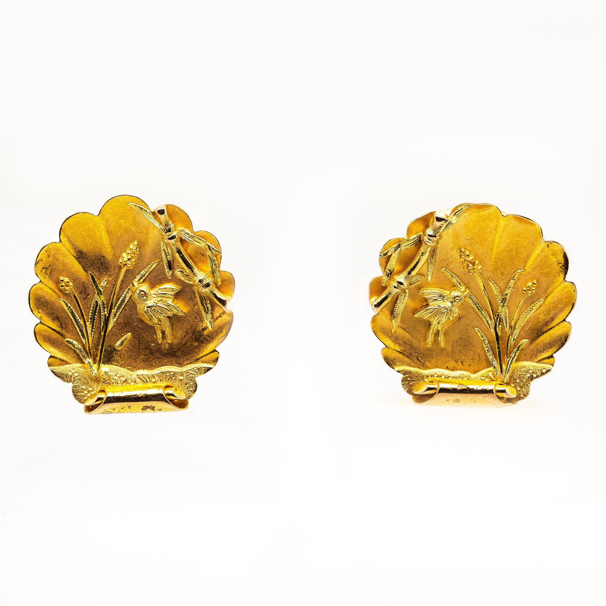 Victorian fine gold Japanesque earrings