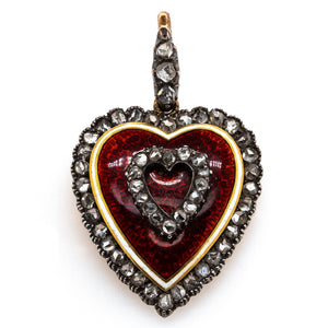 Victorian Enamel and Diamond Heart Pendant
