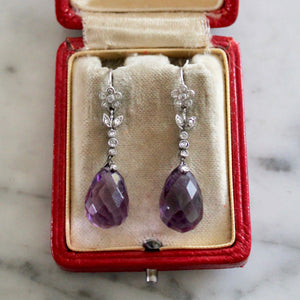Edwardian Amethyst and Diamond Earrings