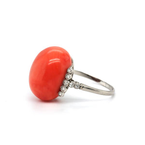 1930s Coral and Diamond Ring