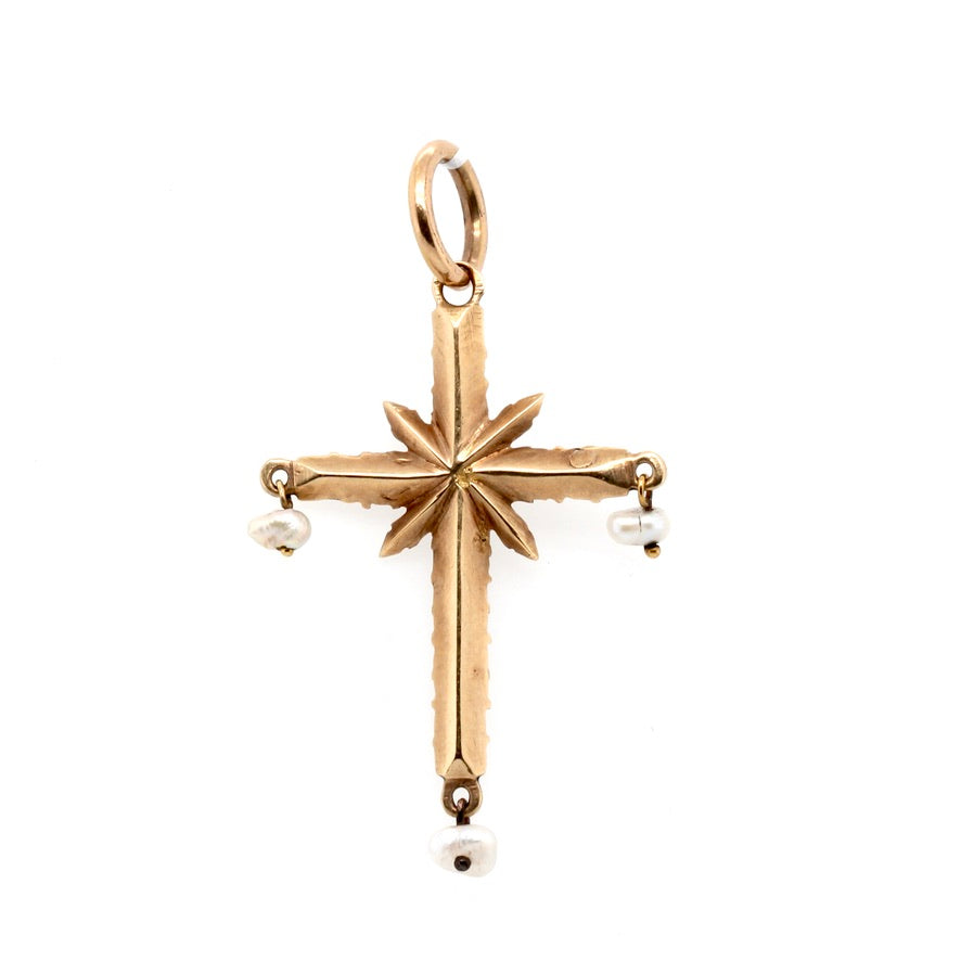 Georgian Diamond and Pearl Gold Cross