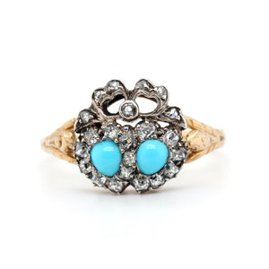 Victorian Turquoise and Diamond Heart Ring