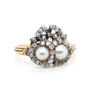 Victorian Pearl Double Heart Ring