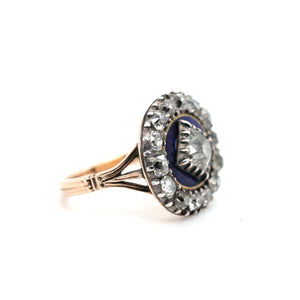 Georgian Diamond and Blue Enamel Ring