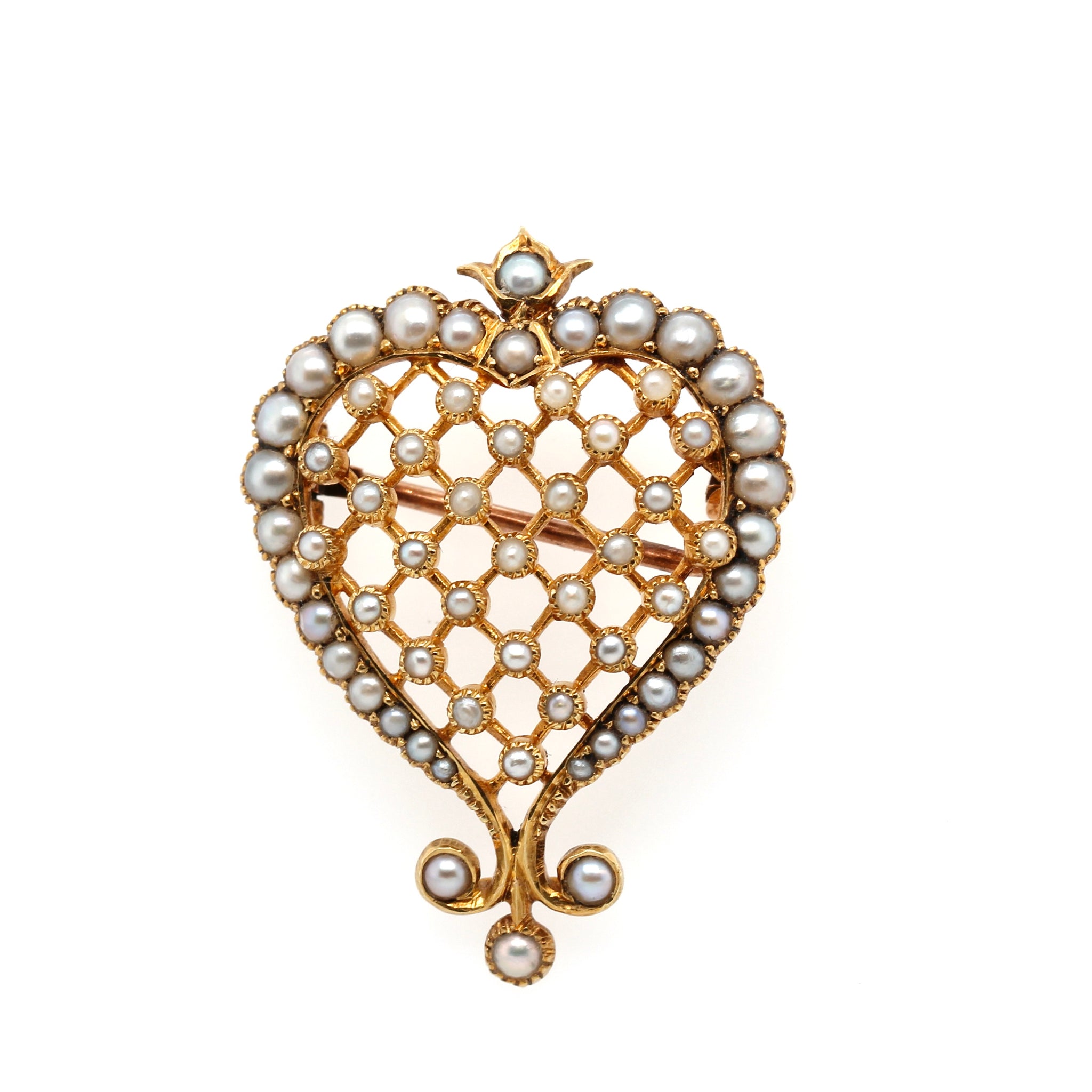 Victorian Natural Pearl Heart Shaped Brooch/Pendant