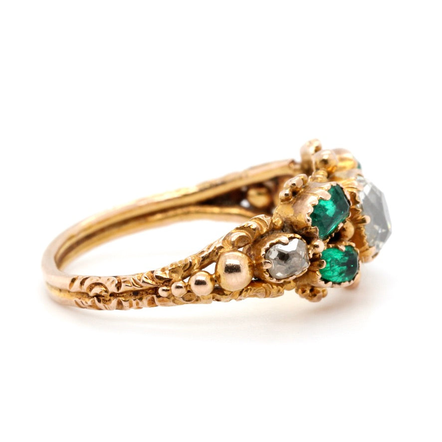 Georgian Emerald and Diamond Ring