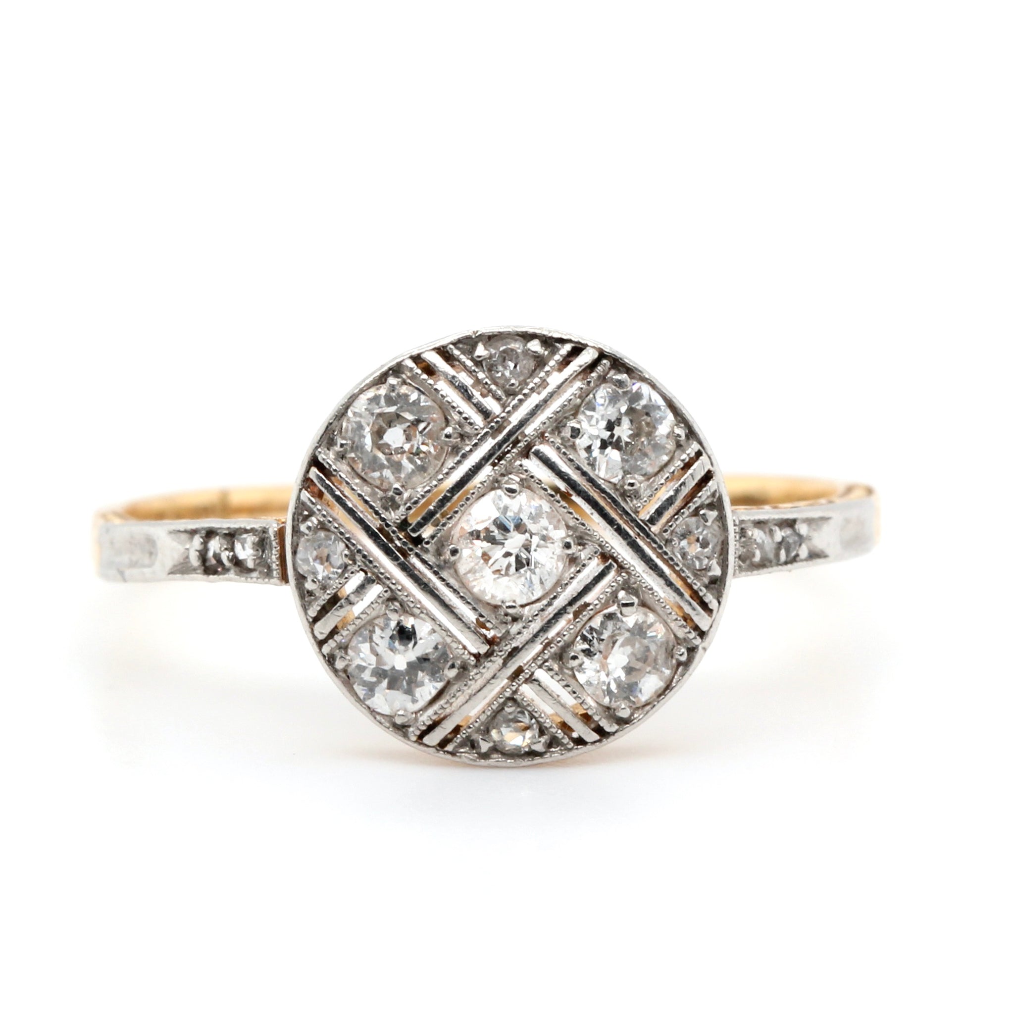 Edwardian Diamond and Platinum Circular Ring