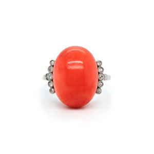 1930s Coral and Diamond Ring