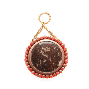 Georgian Moss Agate and Coral Pendant
