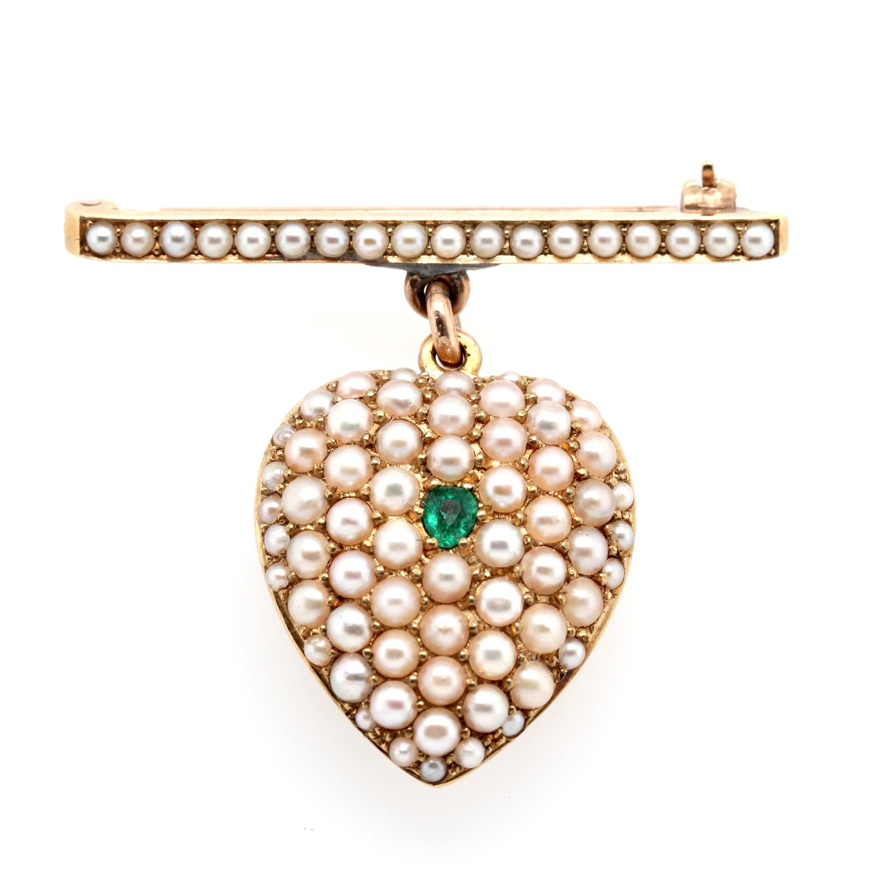 Victorian Pearl Emerald Heart Pendant / Brooch