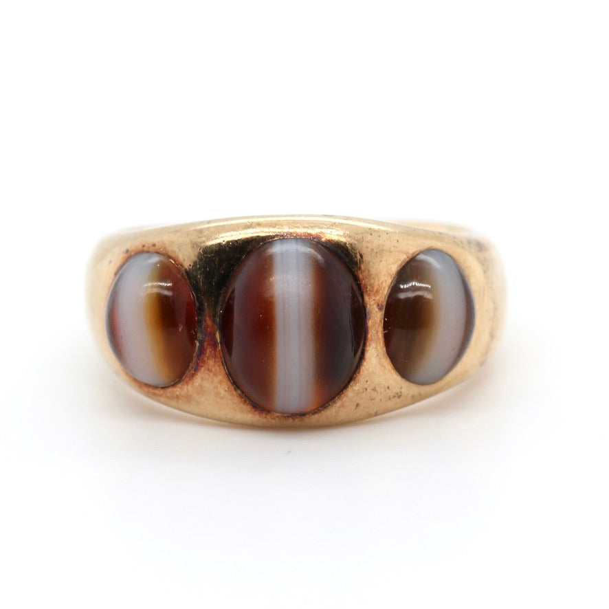 Victorian Three Stone Banded Agate Ring