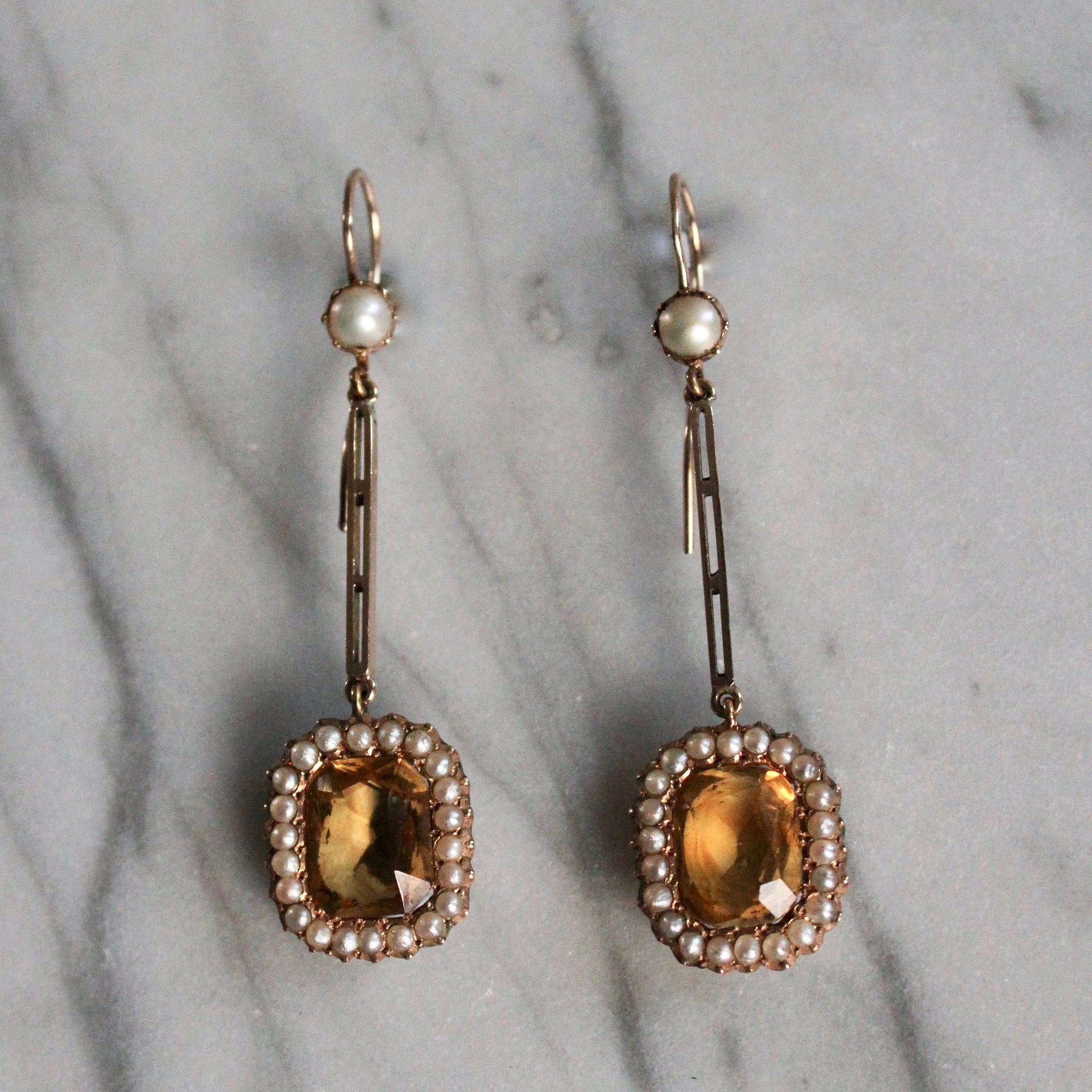 Victorian Citrine and Pearl Earrings