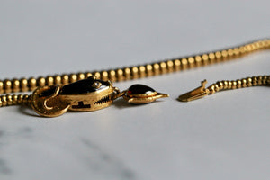 Victorian Cabochon Garnet Snake Necklace with Diamond Eyes