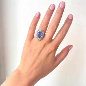 Edwardian Ceylonese Sapphire and Diamond Cluster Ring