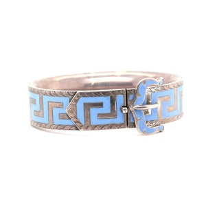 Victorian Pale Blue Enamel and Silver Bangle