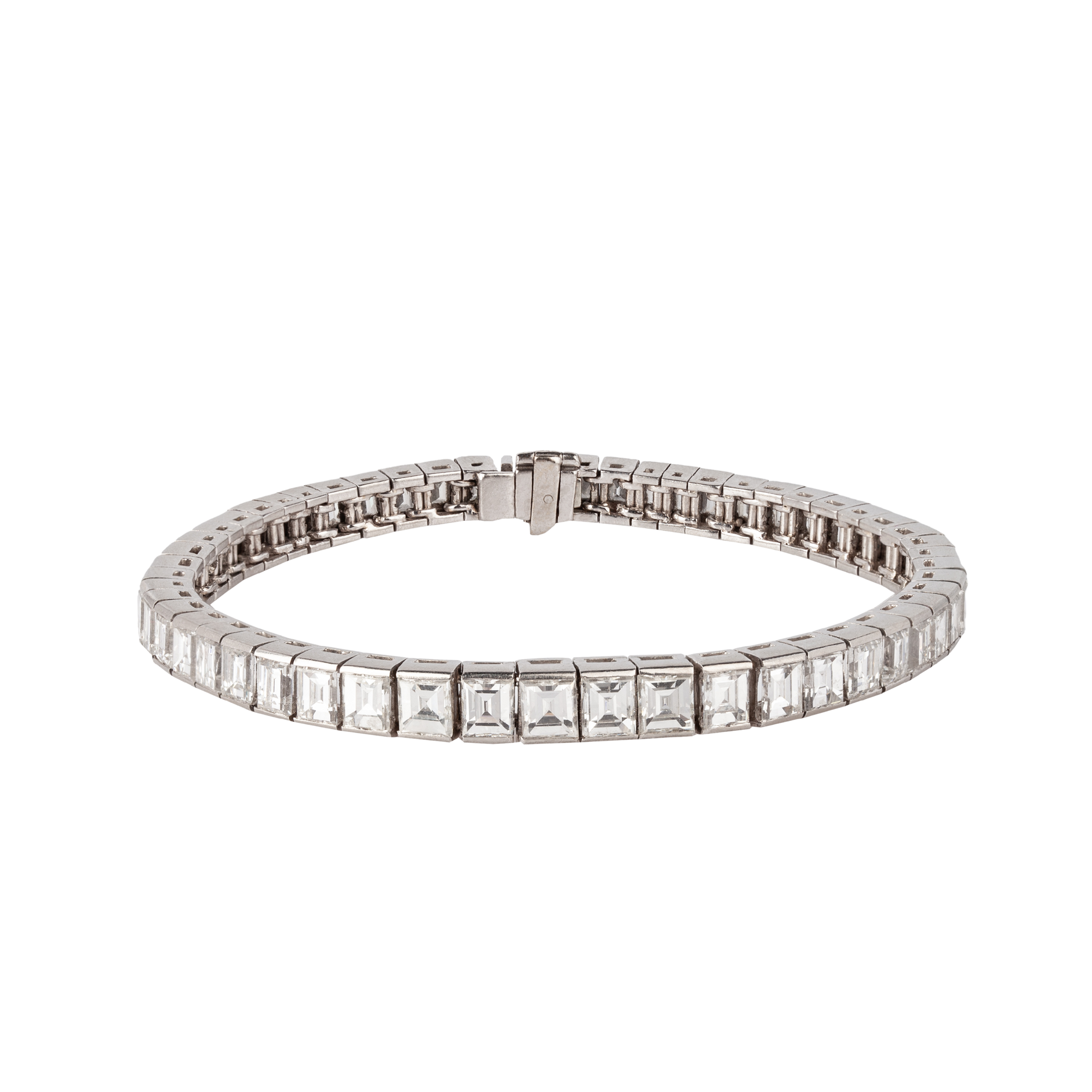 Platinum Diamond Baguette Cut Line Bracelet