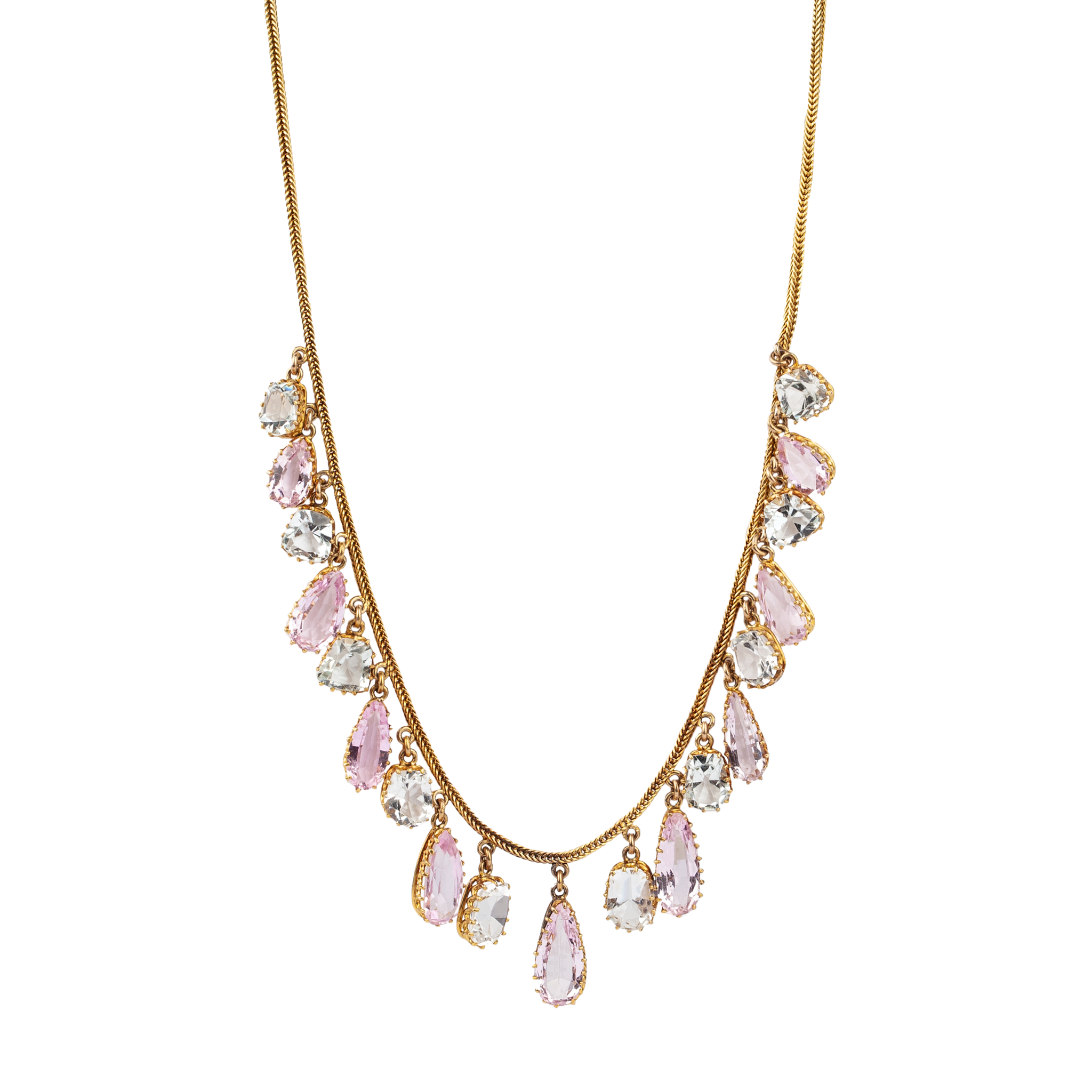 Pink Topaz and Aquamarine Drop Necklace