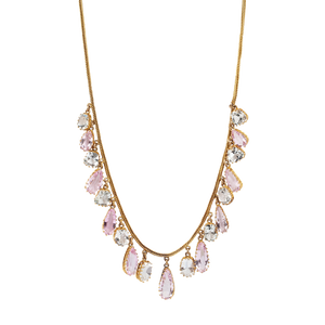 Pink Topaz and Aquamarine Drop Necklace