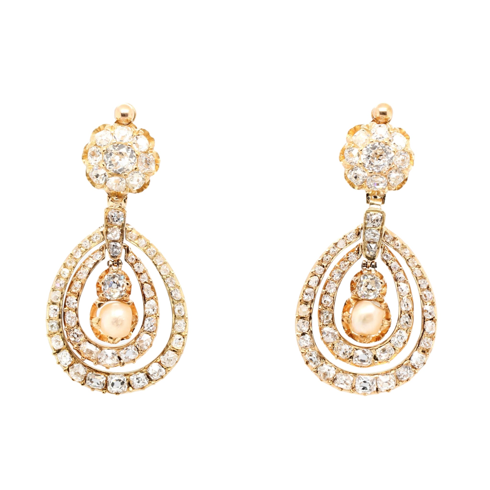 Victorian Diamond and Pearl Drop Earrings