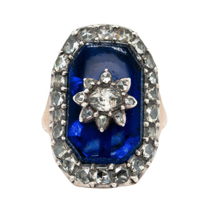 Georgian Diamond Star and Blue Glass Ring