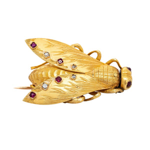 French Ruby and Diamond Fly Brooch