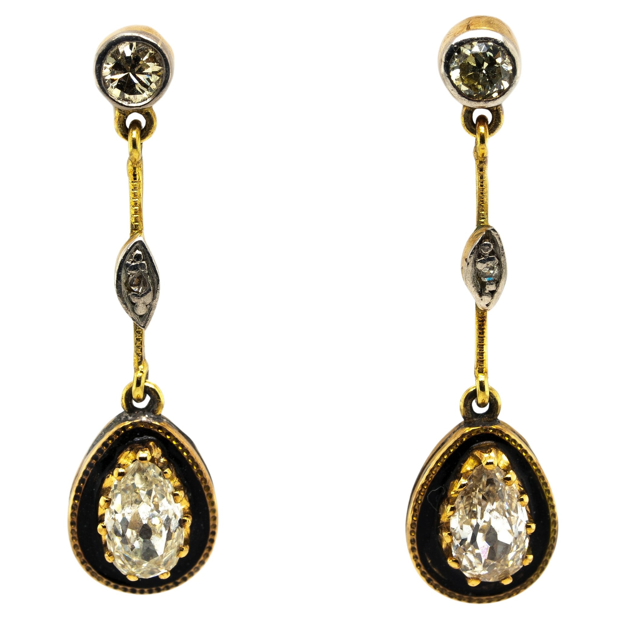 Victorian Enamel Diamond Drop Earrings